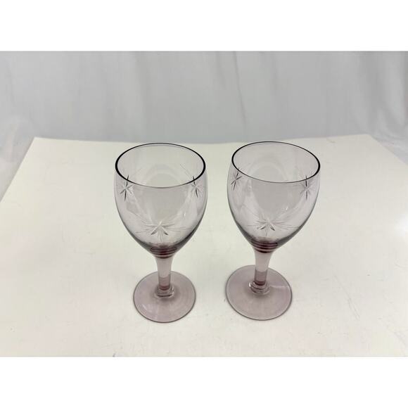 VTG Clear Purple Mid Century Barware Starburst Wine Glasses Set of 2 1970s - Picture 15 of 16